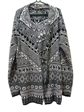 Ashley Blue Women Open Front Cardigan Wrap Black White XL Aztec Geometric Tribal